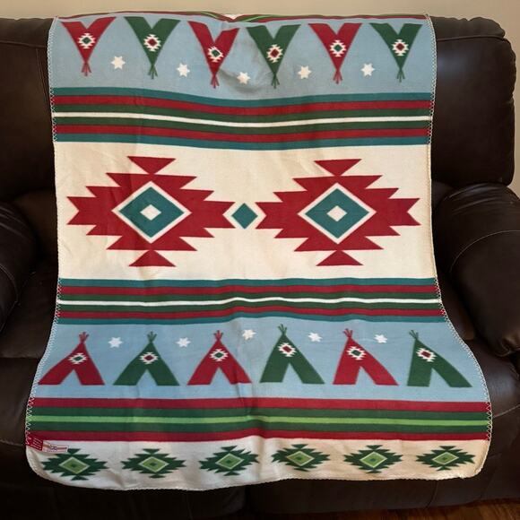 St. Labre Indian School Fleece Blanket 38x60 Southwest Native Print Teepee Stars - Picture 1 of 8